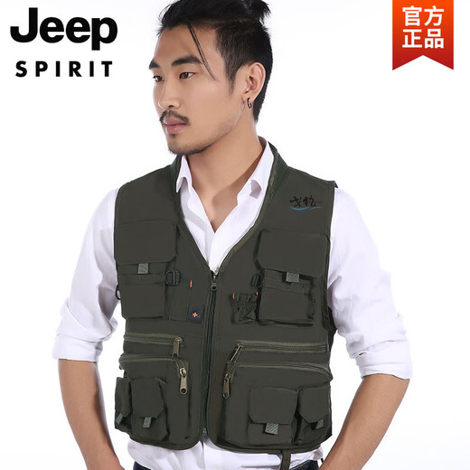 JEEP SPIRIT Workwear Vest Men's Outdoor Sports Most Pockets Photography Fishing Overalls Tactical Running Tools Vest Black 4XL