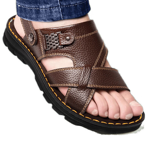 
Woodpecker head layer cowhide sandals men's summer casual two-wear driving beach shoes 9928 brown [top layer cowhide] 38