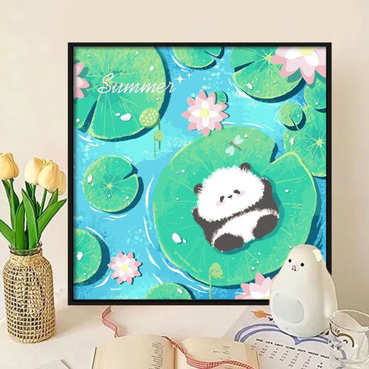
Panda Flower Diy Filling Coloring Hand-painted Doodle Cartoon Acrylic Oil Painting Decorative Painting Hy3888 50*50cm Thick solid wood inner frame + decorative outer frame