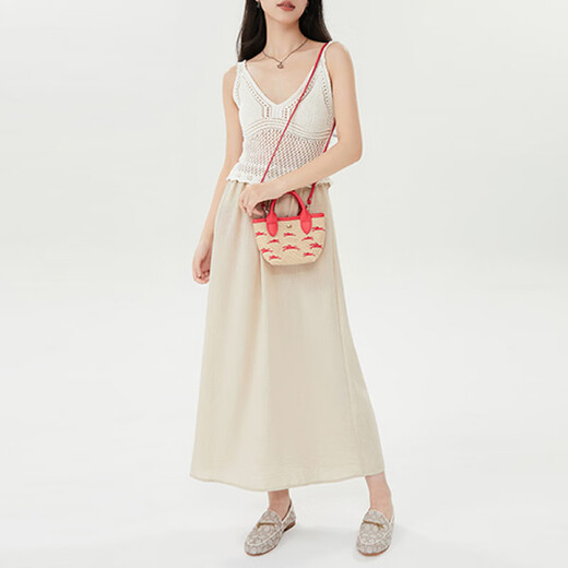 珑骧（longchamp）手提包LONGCHAMPLePanierPliage徽标Logo按扣开合帆布拼牛皮革斜 基础装(包)