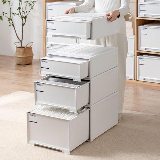 Zhongshangguan Gabinete de almacenamiento Armario Caja de almacenamiento Caja de almacenamiento Caja de almacenamiento Cajero de almacenamiento Cajón de almacenamiento Domorable Gabinete de almacenamiento simple 45-3523 Profundidad 45*Ancho 35*High 23cm White One-Pack Cajón blanco puro Modelo de exportación espesada