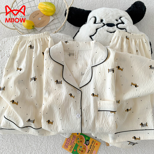 Cat Man (Miiow) Dachshund Dachshund Pajama de gasa de algodón puro para mujeres en verano ropa para estudiantes de manga corta para el hogar de tres piezas de verano yunduo algodón-j9901# paradise cachorro set de tres piezas M [sugerencia 75-100Jin [Jin equivale a 0.5 kg]]]