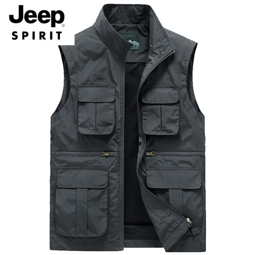 
JEEP SPIRIT spring and summer thin work vest men's multi-pocket outdoor wearing fishing photography tactical vest jacket 718-spring and summer-black thin XL (suitable for 140-155 Jin [Jin equals 0.5 kg])