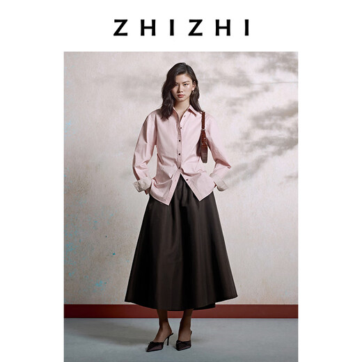 致知ZHIZHI 百宝妆 收腰微撞色细节衬衫25年秋季新款通勤显腰细 贝壳粉 M
