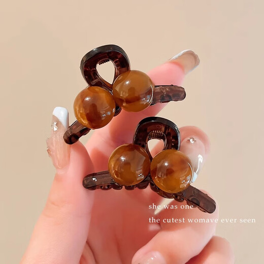 Liangshihuan Short Hair Bangs Side Clip Small Clip Women's Forehead Side Hair Clip 2025 New High-End Small Clip Hair Accessories Headwear Upgraded Brown Beads Small Clip Main Picture Style