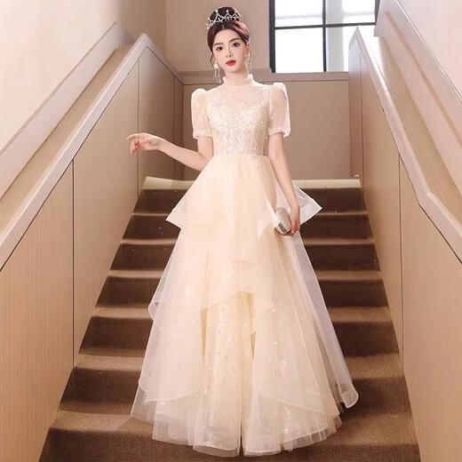 香槟色晚礼服女2025新款艺考感轻奢小众成人礼气质宴会主持人 香槟色 S