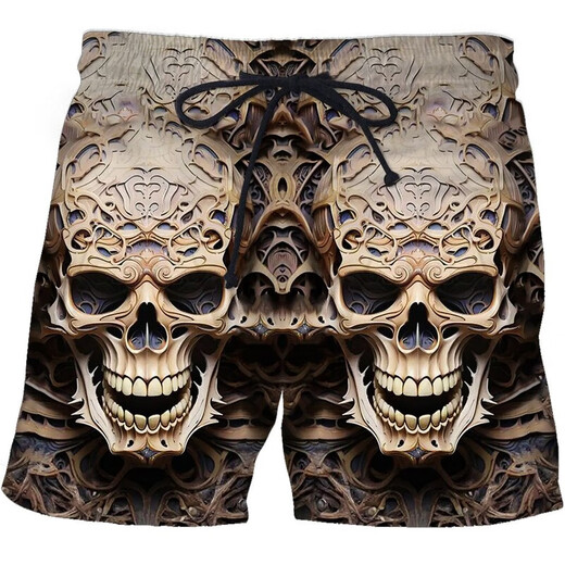 2024 summer casual shorts, personalized trendy skull 3D digital print, men's casual shorts STK1381 XS 75-80Jin[Jin equals 0.5 kg]