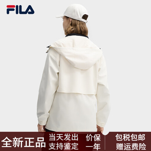 斐乐（FILA）女梭织外套2025春新时尚休闲简约宽松连帽风衣上衣 雾莲白-IV S 160/80A