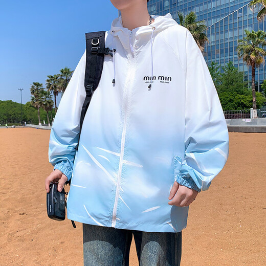 Aoji high school students' clothes, boys, ice silk, boys, high school junior high school students, teenagers, big children, summer thin breathable jacket, hooded 6626 blue (single coat) Quality upgrade XL 110-130Jin [Jin equals 0.5 kg]