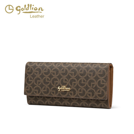 GY goldlion金利来钱包女新款印花时尚百搭简约小众设计感长款多卡位拉链卡包 米白