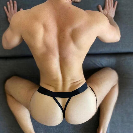 Jiuai Low Waist Men's Thong Breathable Personalized Single Thong U-convex Design Sexy Briefs Black S