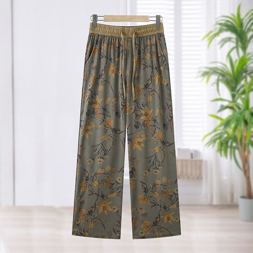 WEWE summer thin elastic waist satin printed straight pants G middle-aged mother's fashionable and versatile slim and breathable casual pants Magnolia [authentic 9898] 4XL Recommended 130-145Jin [Jin equals 0.5 kg]