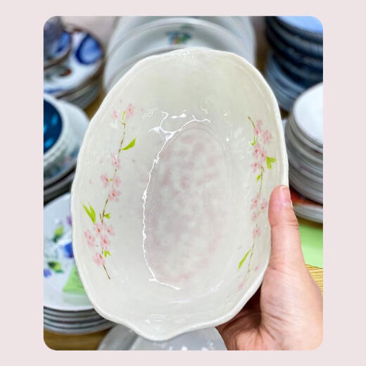 三栖虎制樱花手工盘子釉下彩饭碗防烫菜盘寿司蘸料碟咖喱饭盘 樱花大椭圆盘 k-14082