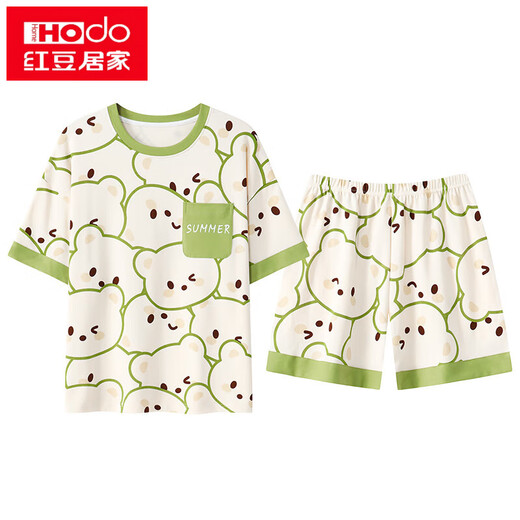 红豆（Hodo）夏季短袖睡衣套装女士自带胸垫一体家居服春秋大码薄款夏天可外穿 GXT1047 M (建议75-95斤)