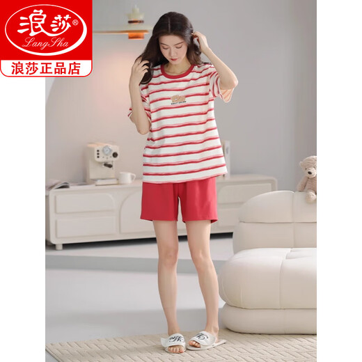 
Langsha 2025 new pajamas for women in summer pure cotton short-sleeved sweet casual sports home clothing set Z9856 M [recommended 80-100Jin [Jin equals 0.5 kg] wear]