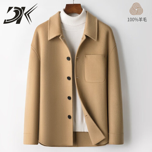 DK high-end men's 100% wool jacket men's autumn and winter trendy handsome lapel woolen jacket double-sided woolen coat men camel M