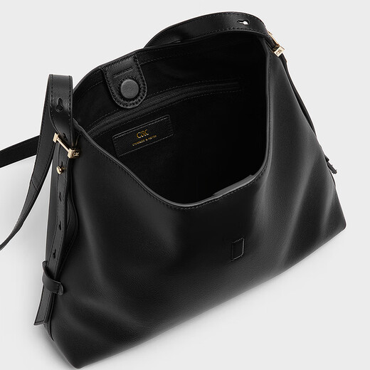 Charles/Keith25 Summer Nuevo producto de piel de oveja suave Single Shoulder Crossbody Bag Bag SL2-40681199 Negro M
