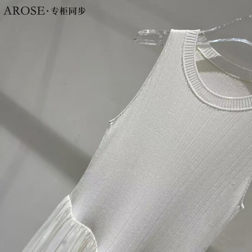 柜同步夏新款圆领无袖针织拼接长款连衣裙气质白色裙子 奶油米无袖针织裙9898 M