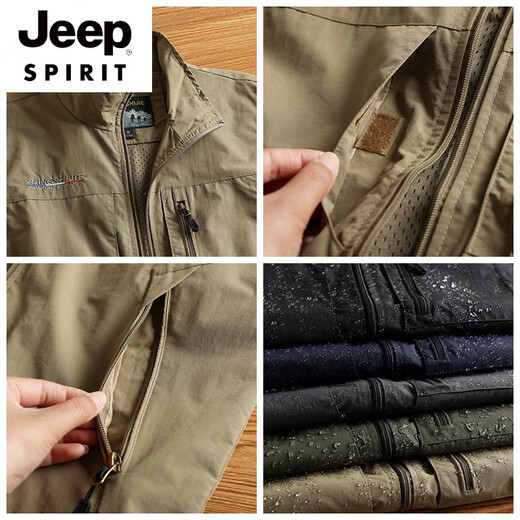 JEEP SPIRIT American functional multi-bag vest spring and autumn quick-drying vest outdoor windproof stand collar vest loose large-size sleeveless jacket gray 6XL