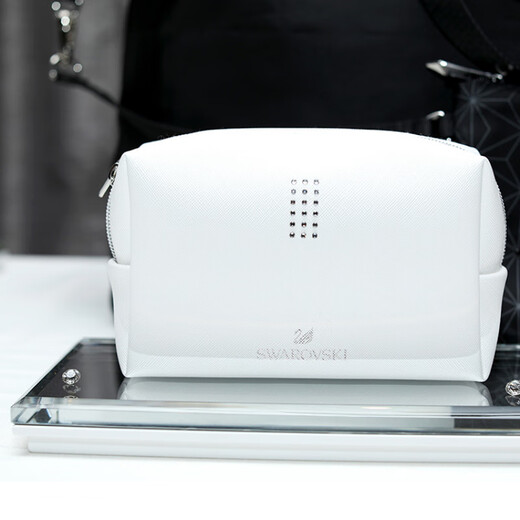 SWAROVSKI 618 zipper shines, fashionable, simple and atmospheric, white storage bag, storage bag, toilet bag, white handbag, 15 12 5.5cm