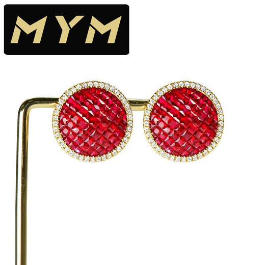 MYM Pigeon Blood Ruby Stud Earrings 18K Gold No Gap Diamond Style 18K Gold