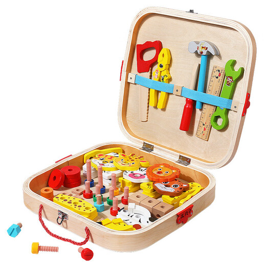 Children's early childhood education animal tool box screw screw nut disassembly and assemble wooden building blocks for boys and girls play house educational toys 02 animal assembly tool box