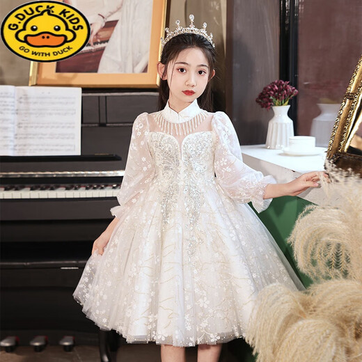 G.DUCKKIDS女童礼服轻奢小众钢琴演出服儿童生日公主裙长袖主持人花童婚礼裙 热售9215香槟色长袖【单裙】 150 cm 建议身高140-145cm年龄1