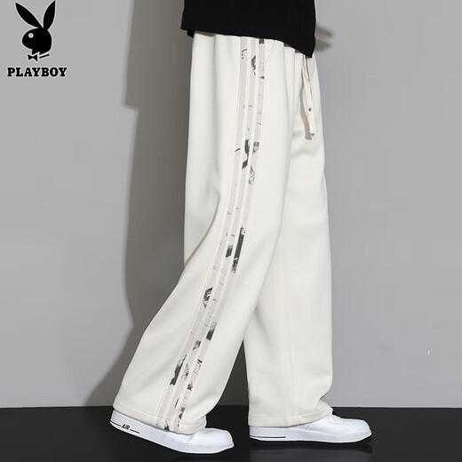 Playboy (PLAYBOY) pants men's casual pants men's straight autumn and winter wide-leg trousers loose high-end sports trendy sweatpants