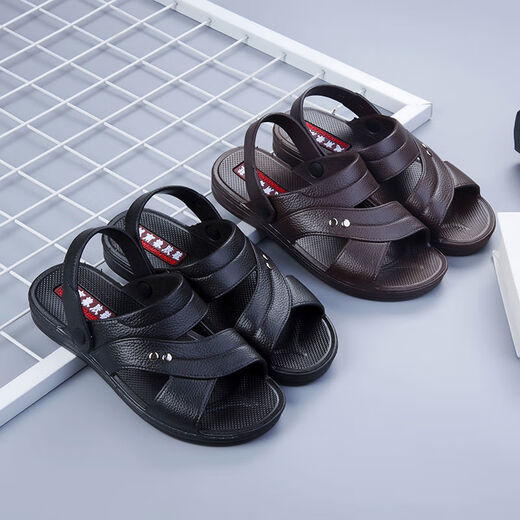 Huilirui [Vietnam Gummi] Koreanische Version von nicht gleitenden Gelegenheitssandalen bequem und langlebige Vaters Schuhe Herren Sandalen neu im Sommer 698 Black (Anti-Slip-Upgrade) 44