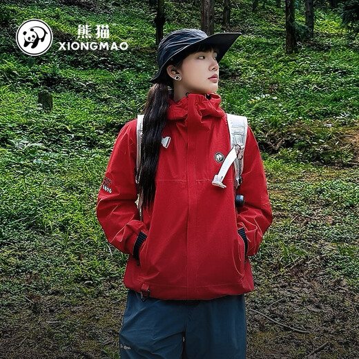 Panda Camel [Rain Shell] Шоковая одежда на открытом воздухе Мужчины и женщины с однослойным проливным дождем Уровень трехзащитный швейник