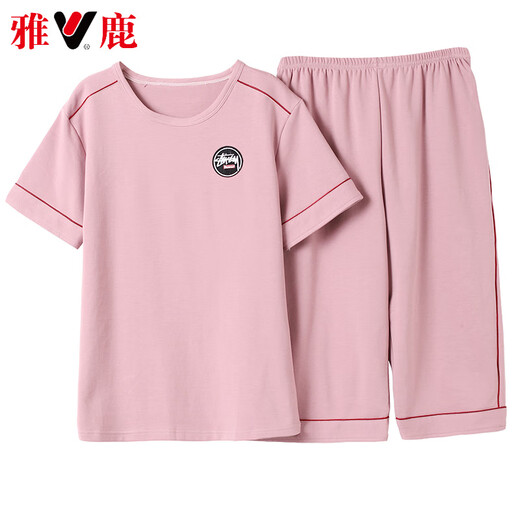 Yalu high-end pajamas for women in summer pure cotton short-sleeved cropped pants middle-aged and elderly mothers in summer thin style can wear home clothes outside blue pure cotton-NXF9856 M [80-100Jin [Jin equals 0.5 kg]]