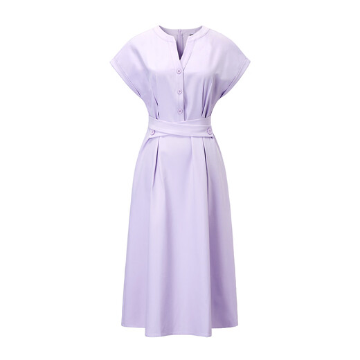 Farbdomain Kurzarm Ständer Kragenkleid für Frauen 2025 Sommer High-End-Satin-Schnür-up Taille-close-Mid-Long-Kleid lila m