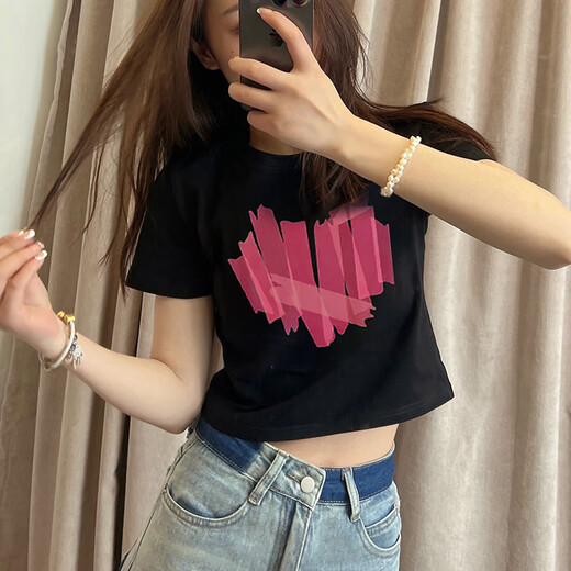 潮流t恤女2025新款设计感小众正肩短款t恤女夏季欲短袖宽松棉上衣 ke白色693 M 100斤以内