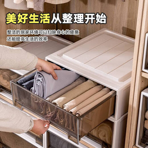 Cajero de almacenamiento de la caja de almacenamiento de vestuario de Yonghuan Caja de almacenamiento de ropa para la ropa de almacenamiento de plástico Caja de almacenamiento de ropa interior transparente E3523 Profundidad 47*Ancho 35*Alto 23cm Un paquete de calidad de exportación marrón/Sin instalación