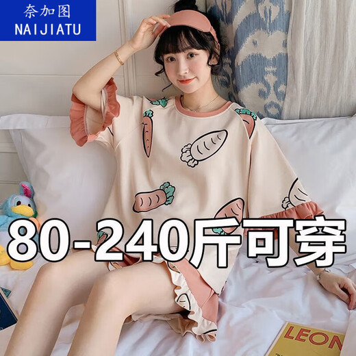 奈加图2023年新款睡衣女士夏季短袖ins韩版休闲大码200斤宽松套装可外穿 683蓝帕狗 3XL 【建议155-175斤】
