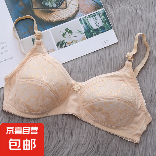 女士薄款蕾丝内衣女胸罩无钢圈无海绵大胸显小聚拢上托收副乳文胸 肤色-663# 80B /36