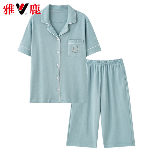 雅鹿轻奢新款睡衣女夏季薄款纯棉短袖七分裤家居服女士夏天可外穿套装 9898 2XL 【140-160斤】