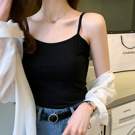 北极绒棉小吊带背心女士内搭短款设计感小众黑色打底无袖上衣夏外穿潮 【2件装】3890黑色+3891黑色 M