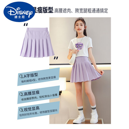 迪士尼（Disney）女童半身裙网球裙儿童夏季秋装裙裤大童百褶裙套装女孩jk运动短裙 9889T恤+4099格林童话 140