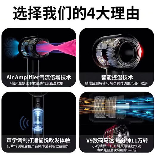 DIKTT Germany bladeless high-speed hair dryer constant temperature hair dryer quick-drying household silent high-power hair dryer baby barber shop hair salon hair dryer Huaqiangbei Charming Purple single nozzle 3 billion negative ions 520 Valentine's Day gift
