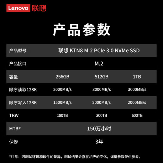 联想（Lenovo）512GB SSD固态硬盘 M.2接口(NVMe协议) PCIe 3.0 笔记本/台式机通用 KTN8系列