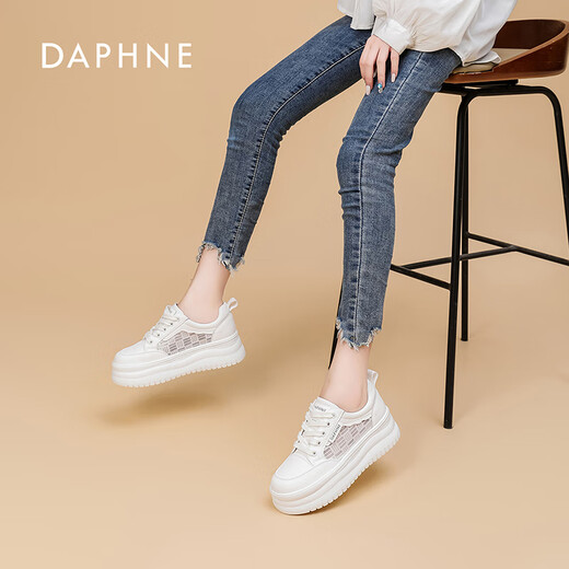 
Daphne authentic white shoes for women in 2025 summer hot style lightweight height-enhancing shoes mesh breathable fashionable and versatile casual shoes for women off-white [5.0CM] 37