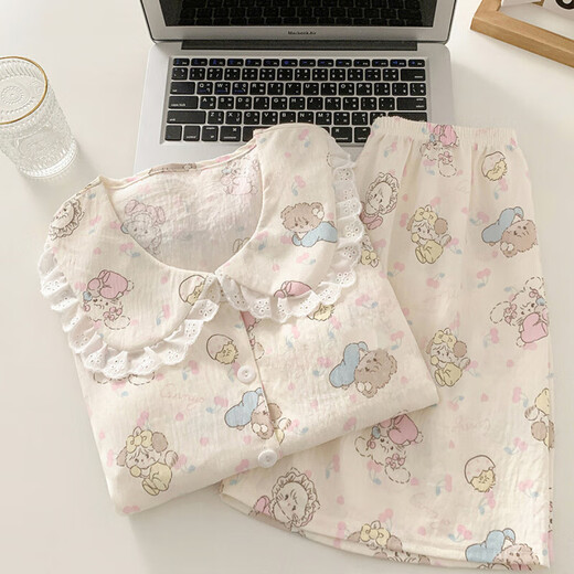 Kairuihu pijama para mujeres en la primavera y otoño de la nube de manga larga Cloud Floral Sense 2025 New Women's Spring and Autumn Home Clothing 6627 Lunas de estrella y luna de estrella-pantalones de manga larga de algodón Yunduo M