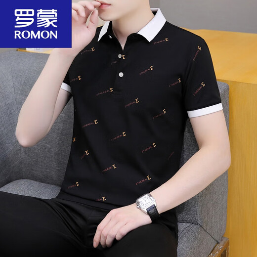 
ROMON (ROMON) 2025 new summer lapel men's short-sleeved t-shirt casual POLO. shirt men's collar half-sleeved ice silk white QY679 M