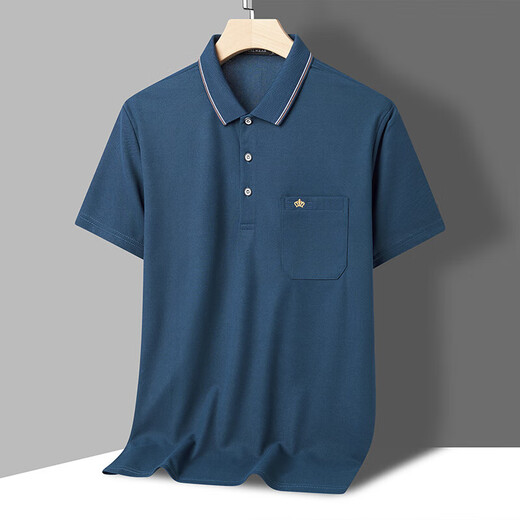 
LA HaiLan Home (HLA) The same style, the same style, the middle-aged and elderly men's short-sleeved polo shirt, middle-aged summer loose top 9903 white strips M 165_[115Jin[Jin equals 0.5 kg]]