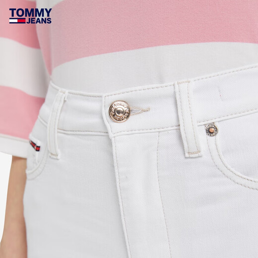 TOMMY JEANS女装潮流刺绣字母高腰破洞紧身显瘦水洗牛仔裤DW0DW12392