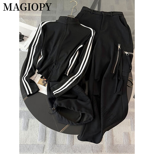 MAGIOPY International Luxury High-end Brand Spring Cool Spicy Pink Casual Sports Set Women's American Waist-Close Short Jacket Rose Red Two-Piece Set S (100Jin [Jin equals 0.5 kg])