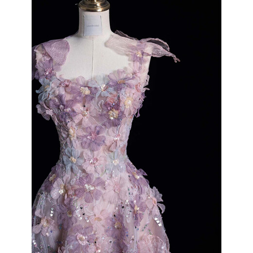 Wutuo large size evening dress purple light luxury niche banquet host adult ceremony suspender dressing gown bride toast wear engagement dress purple 4XL weight 155Jin Jin is equal to about 0.5 kg