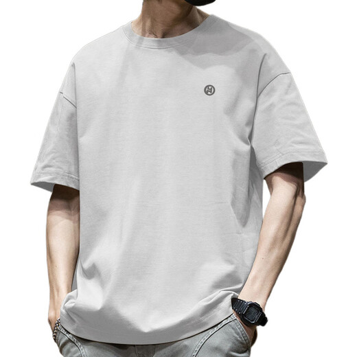 With pure YISHION trendy American short-sleeved T-shirt for men in summer pure cotton round neck versatile casual 2025 new fashion brand loose Hong Kong style T-shirt white-1365 short-sleeved-pure cotton S [recommended 80-110Jin [Jin equals 0.5 kg]]