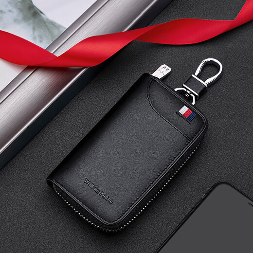 WILLIAMPOLO King Paul's top layer cowhide men's key bag casual and versatile new zipper business fashion key bag men's black